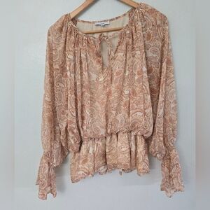 Fate Shirt Womens Plus S Tan Floral Paisley Balloon Long Sleeve Cottagecore